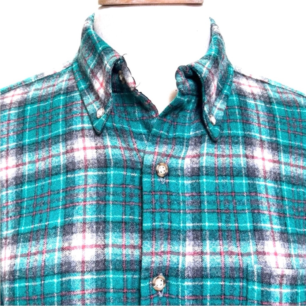Pendleton Men’s Medium Wool Turquoise Green and Blue Plaid Shirt - Picture 5 of 8